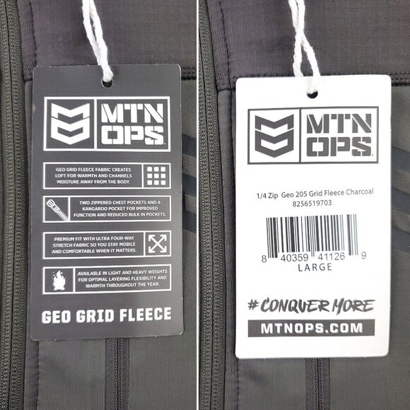MTN OPS Geo Grid Fleece 1/4 Zip 205gsm Pullover Stretch Men's Large NWT - Picture 2 of 13
